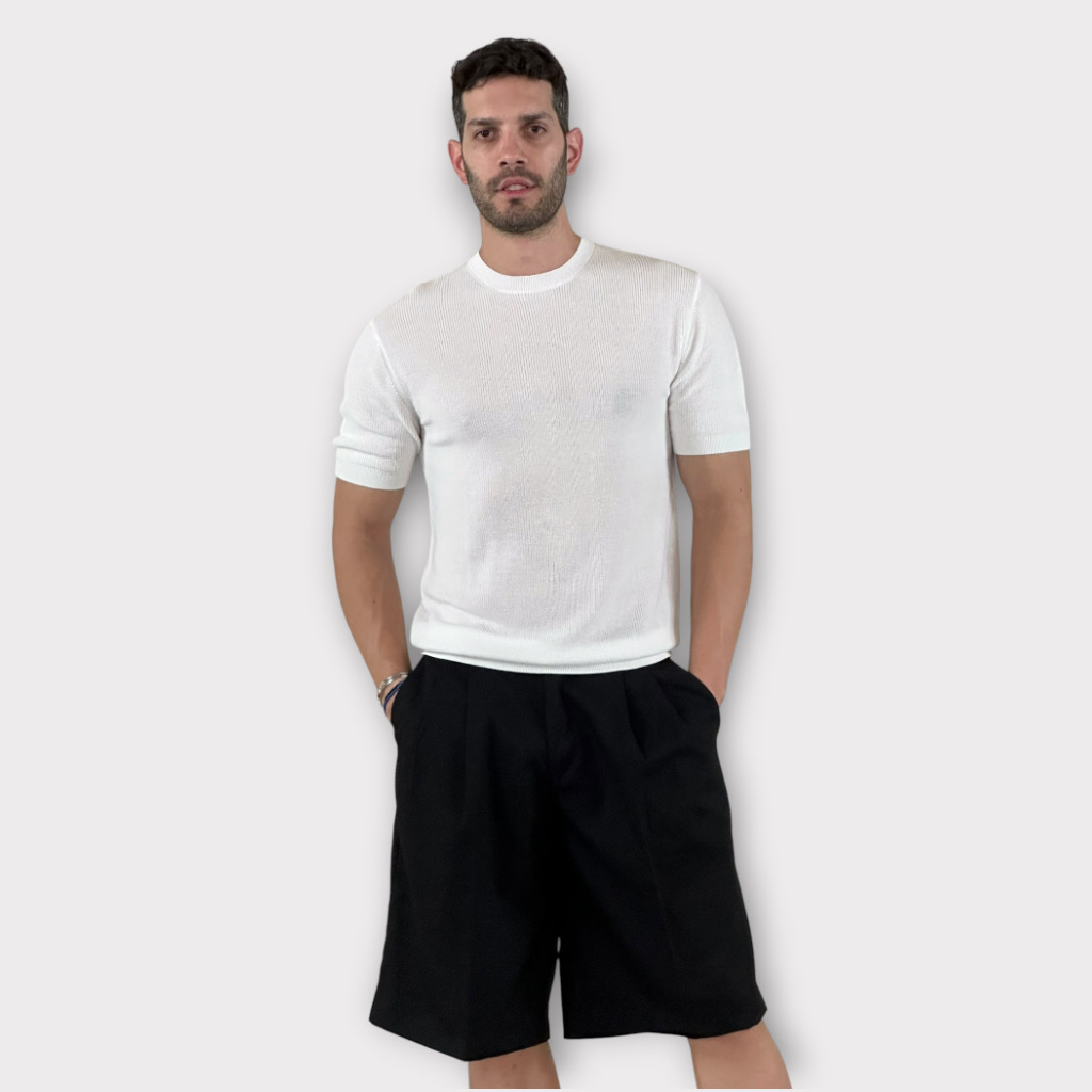 IMG 9821 Μπλούζα Νημάτινη Slim Fit Rice White