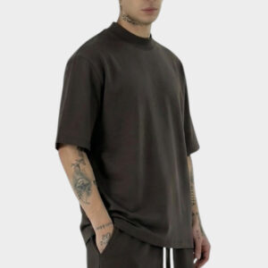 T-shirt Comfort fit Καφε Με Ψηλό Λαιμό