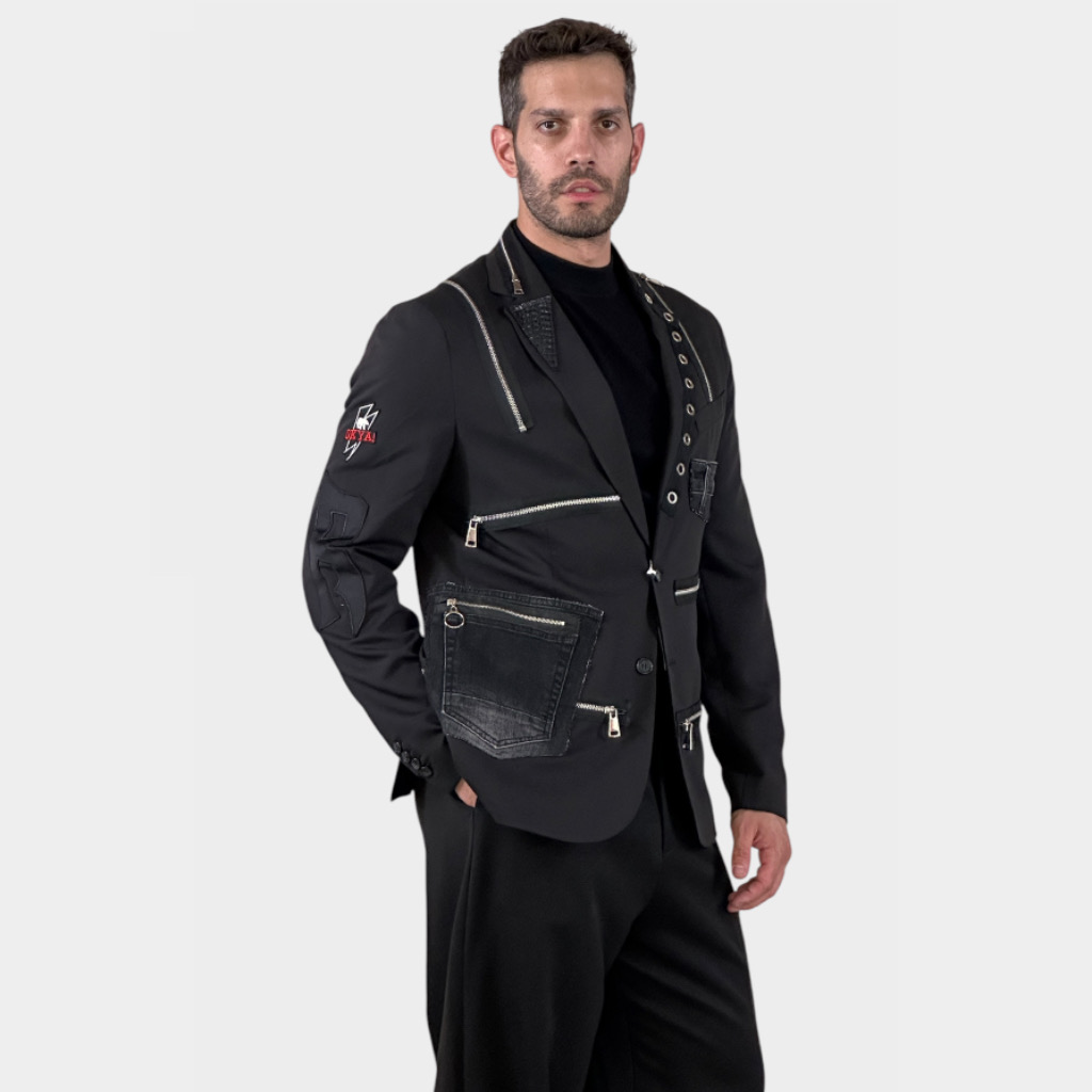 IMG 3548 ADM Σακάκι Multizip Patchwork Black