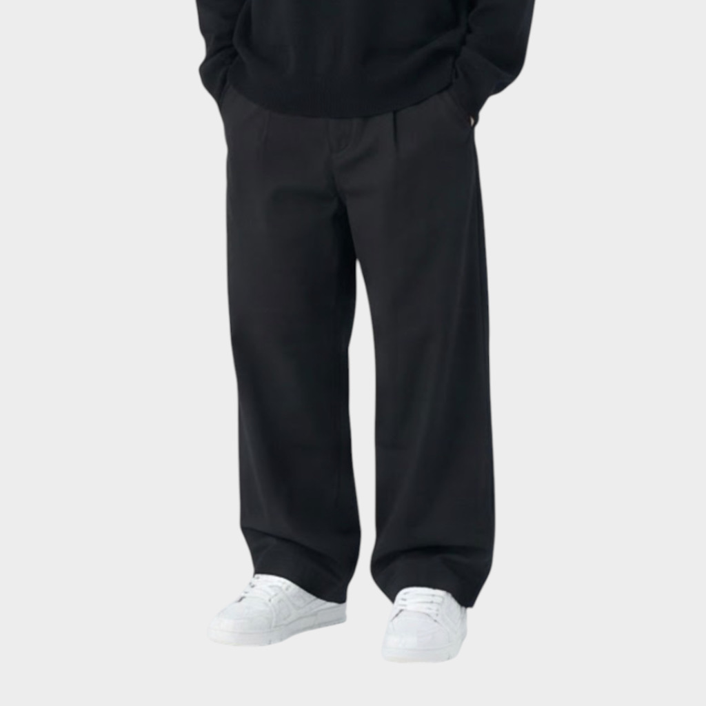 IMG 3760 Παντελόνι Relaxed Fit Με Πιετά Μαύρο