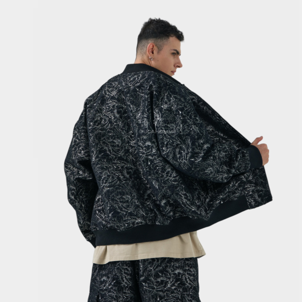 IMG 3850 Μπουφάν Relaxed Fit Με Σχέδιο Ύφανσης Μαύρο 2