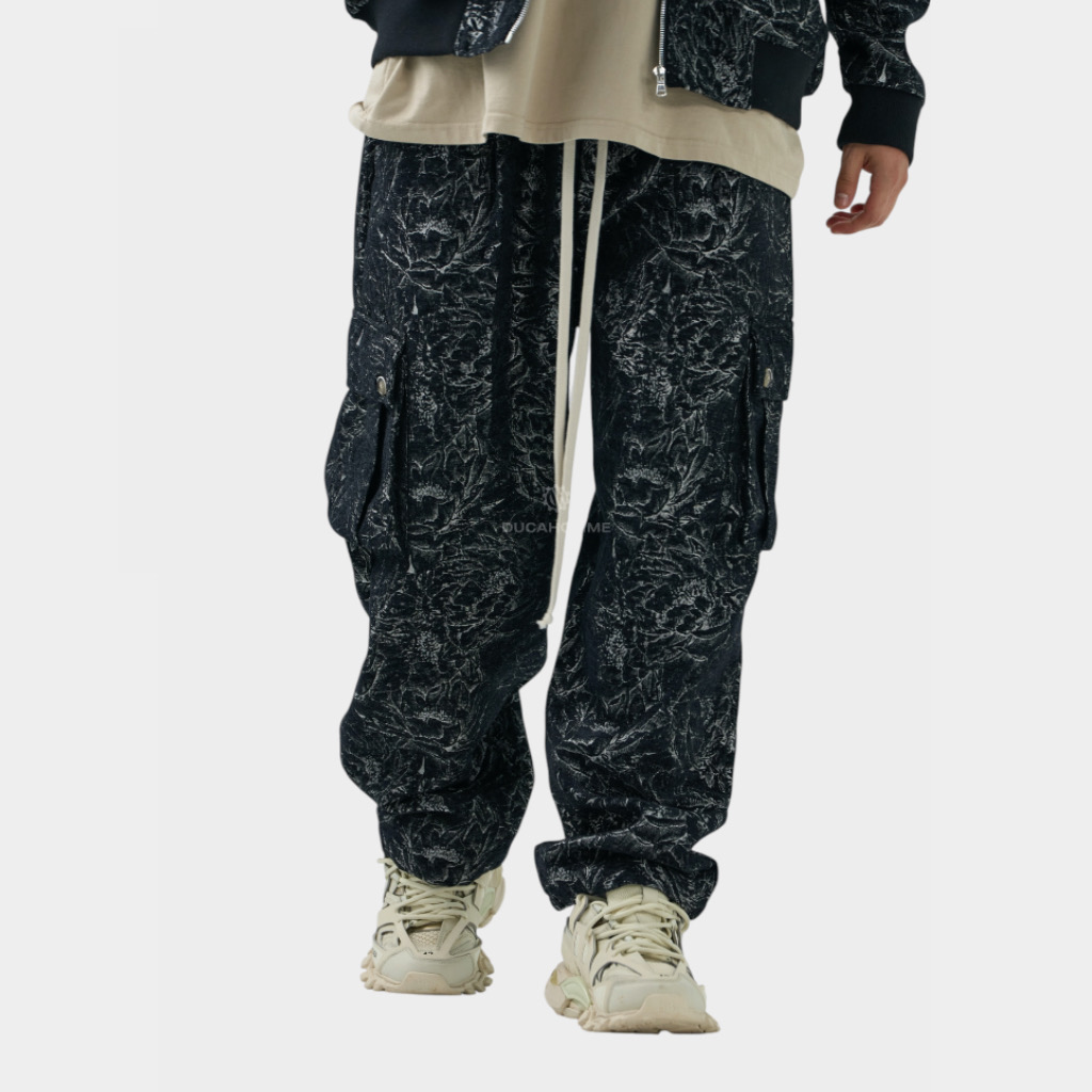 IMG 3851 Παντελόνι Velvet Relaxed Fit Με Σχέδιο Ύφανσης Μαύρο 2