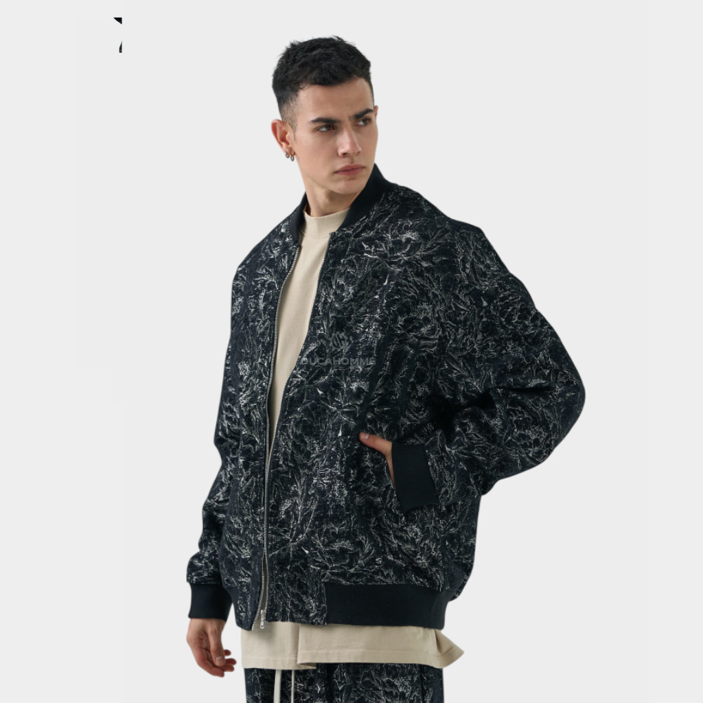 IMG 3854 Μπουφάν Relaxed Fit Με Σχέδιο Ύφανσης Μαύρο 2