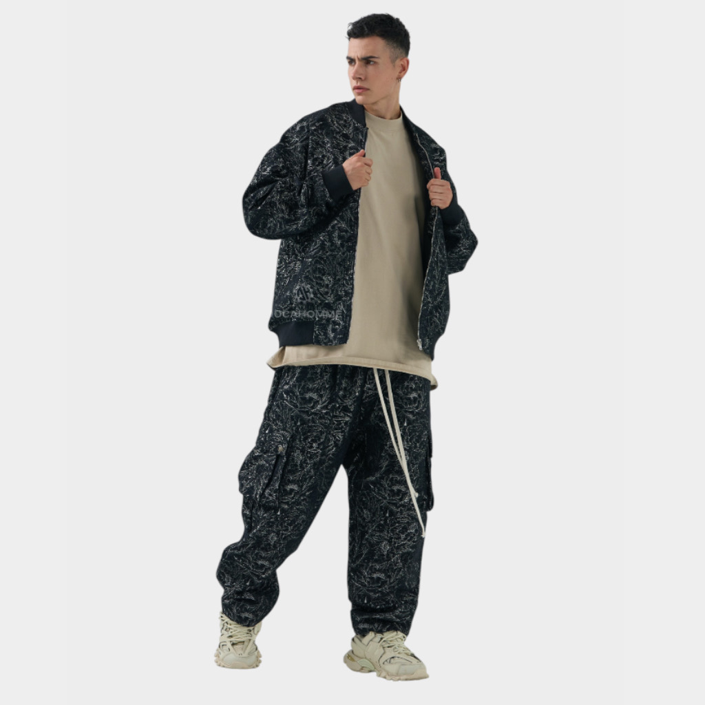 IMG 3855 Μπουφάν Relaxed Fit Με Σχέδιο Ύφανσης Μαύρο 2
