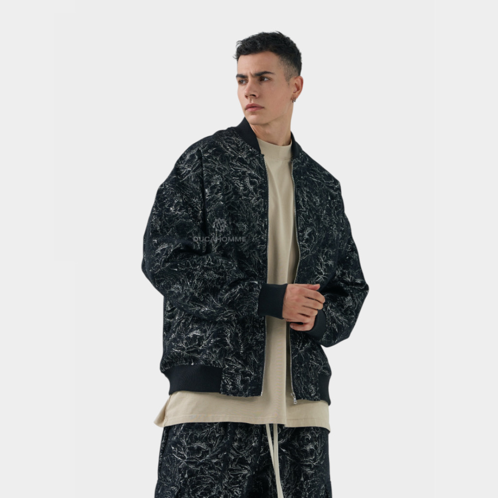 IMG 3856 Μπουφάν Relaxed Fit Με Σχέδιο Ύφανσης Μαύρο 2