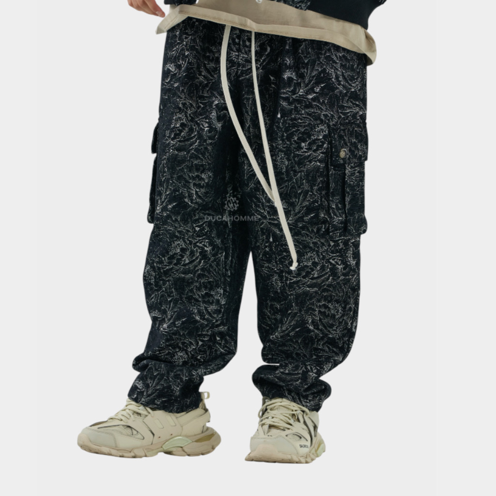 IMG 3857 Παντελόνι Velvet Relaxed Fit Με Σχέδιο Ύφανσης Μαύρο 2