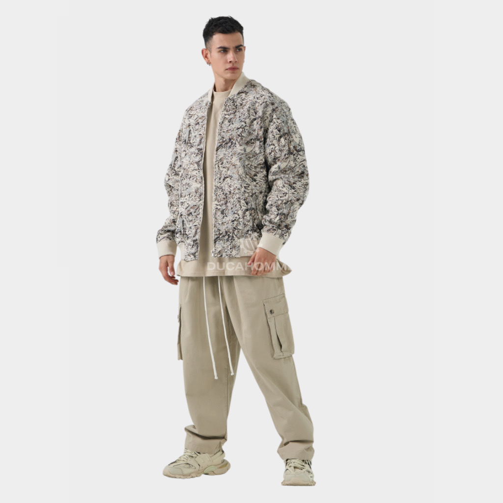 IMG 3888 Μπουφάν Relaxed Fit Με Σχέδιο Ύφανσης Μπεζ