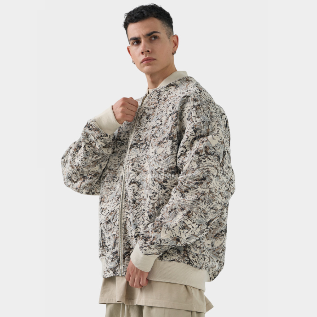 IMG 3889 Μπουφάν Relaxed Fit Με Σχέδιο Ύφανσης Μπεζ