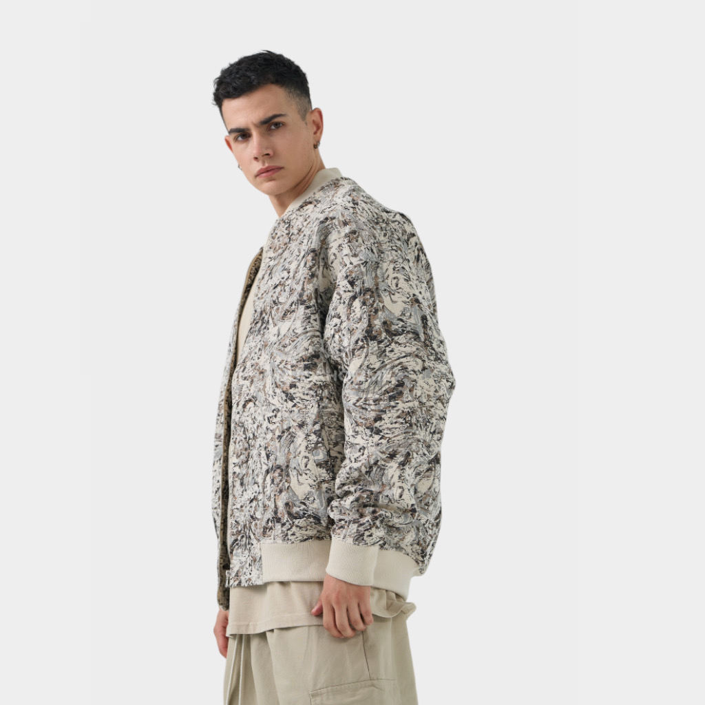 IMG 3891 Μπουφάν Relaxed Fit Με Σχέδιο Ύφανσης Μπεζ