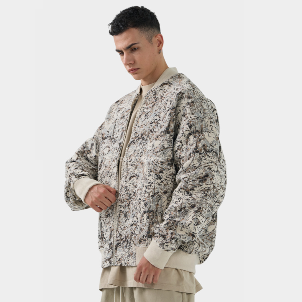 IMG 3892 Μπουφάν Relaxed Fit Με Σχέδιο Ύφανσης Μπεζ
