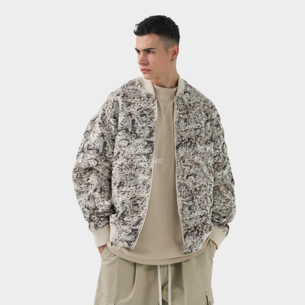 IMG 3893 Μπουφάν Relaxed Fit Με Σχέδιο Ύφανσης Μπεζ