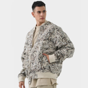 Μπουφάν Relaxed Fit Με Σχέδιο Ύφανσης Μπεζ