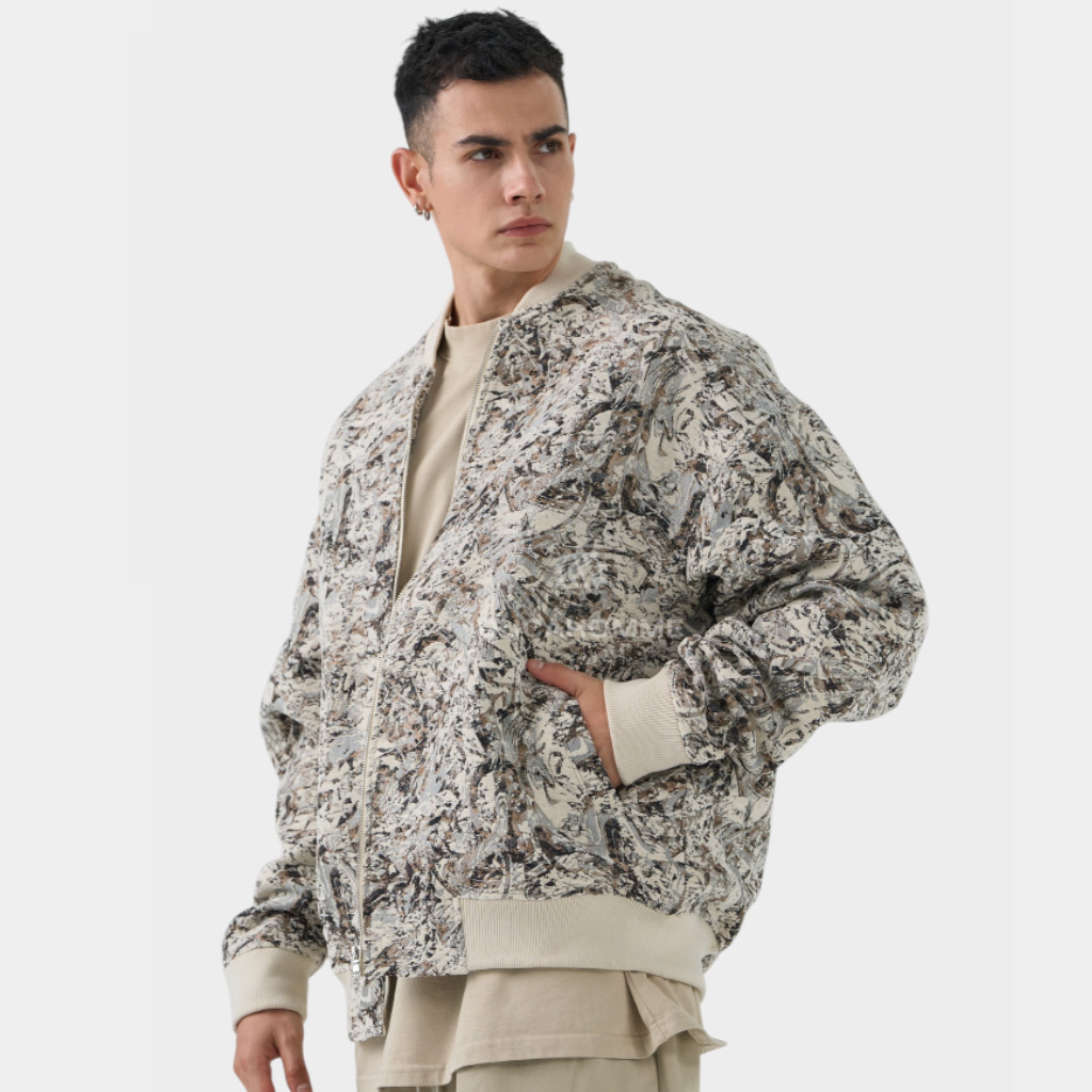 IMG 3894 Μπουφάν Relaxed Fit Με Σχέδιο Ύφανσης Μπεζ