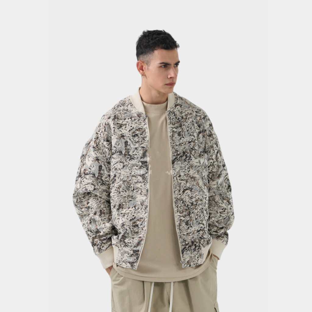 IMG 3895 Μπουφάν Relaxed Fit Με Σχέδιο Ύφανσης Μπεζ
