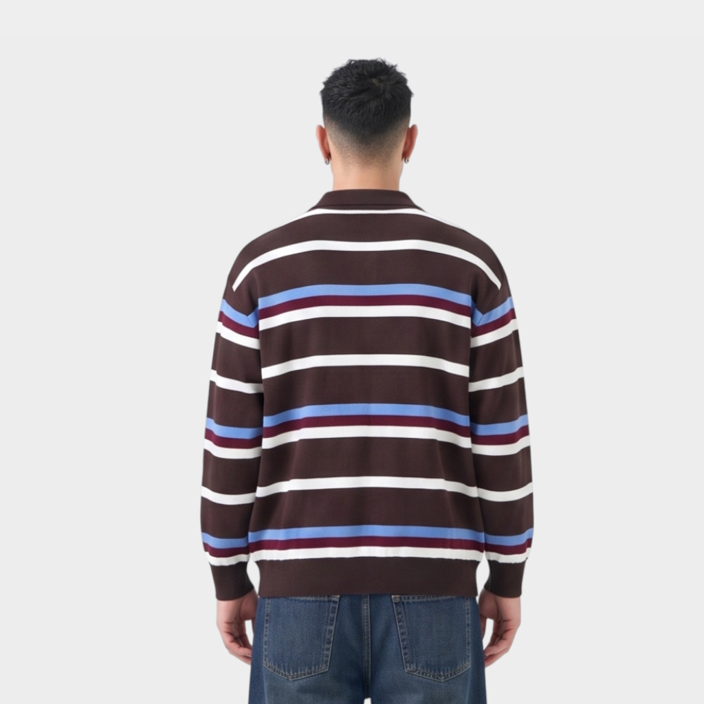IMG 3990 Μπλούζα Ριγέ Με Polo Γιακά Καφε