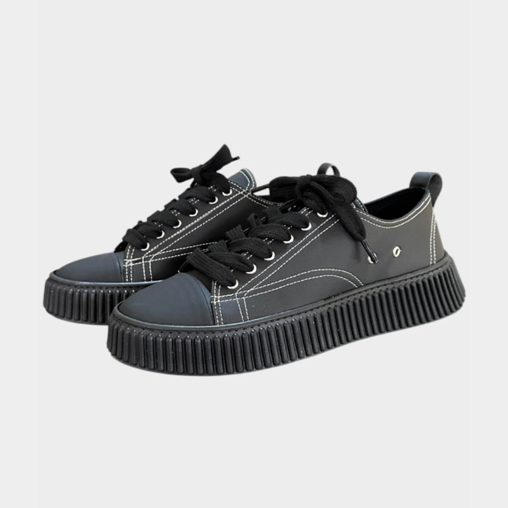 IMG 4557 Sneakers Μαύρα Με Λευκές Ραφες