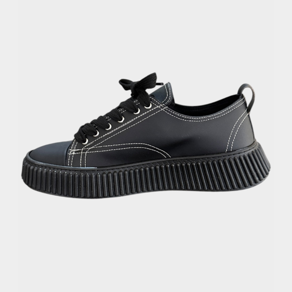 IMG 4559 Sneakers Μαύρα Με Λευκές Ραφες