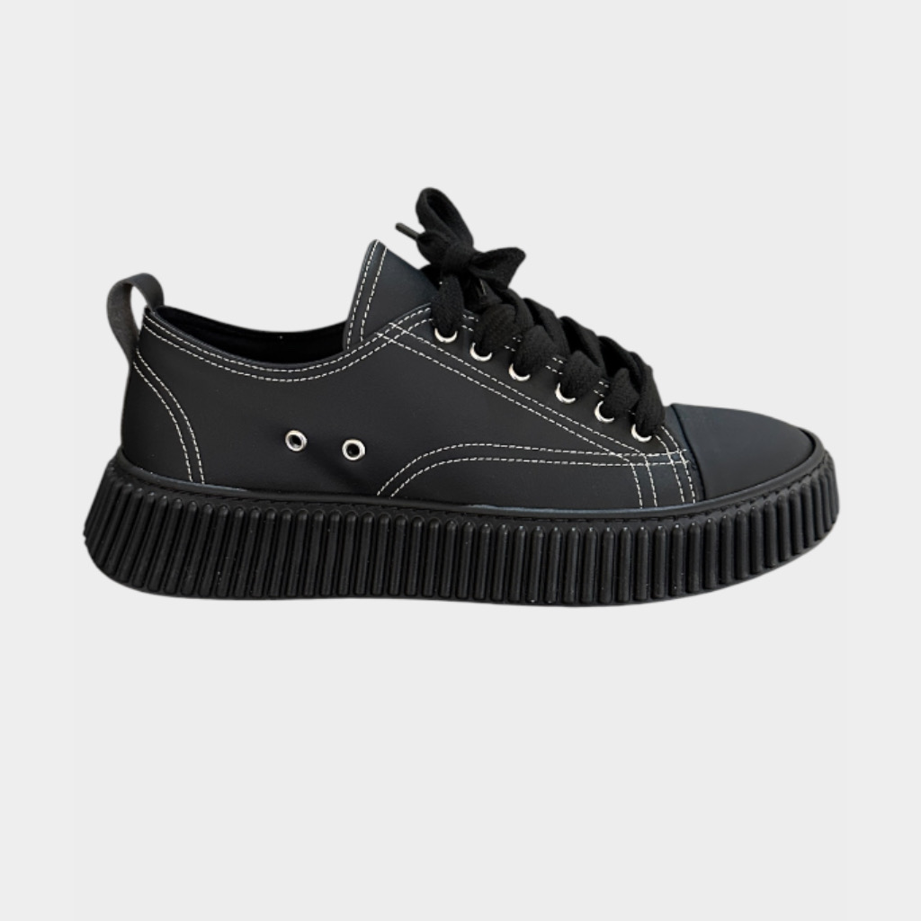 IMG 4560 Sneakers Μαύρα Με Λευκές Ραφες