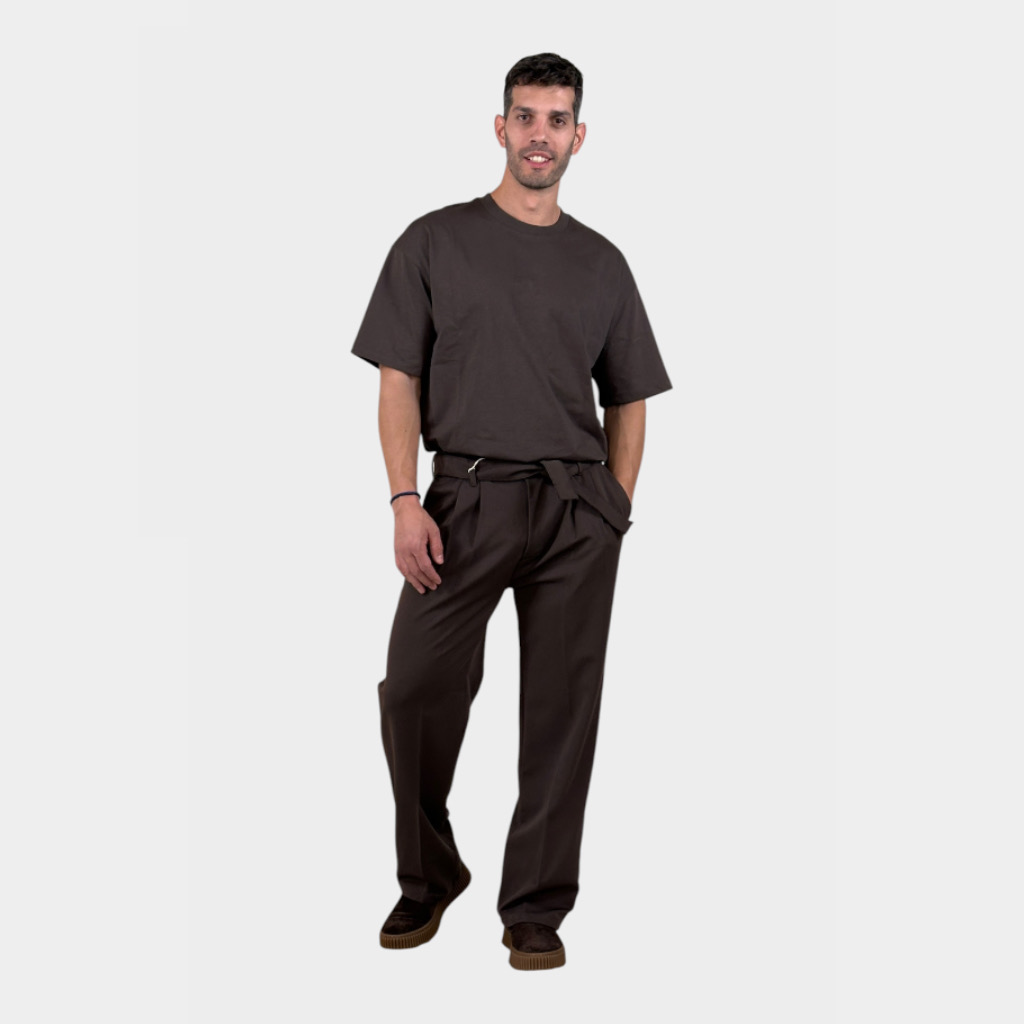 IMG 4693 Παντελόνι Relaxed Fit Με Πιέτες Και Ζώνη Cacao