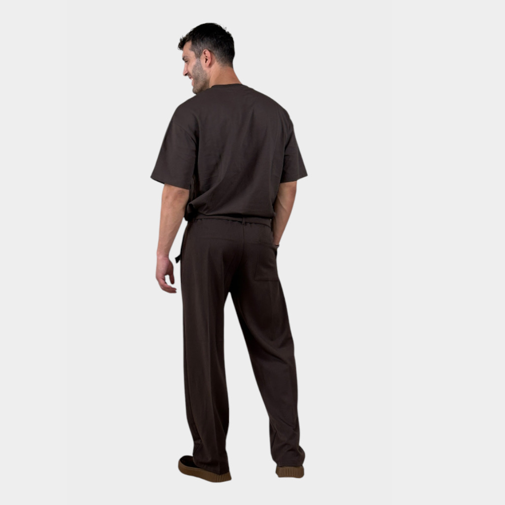 IMG 4694 Παντελόνι Relaxed Fit Με Πιέτες Και Ζώνη Cacao