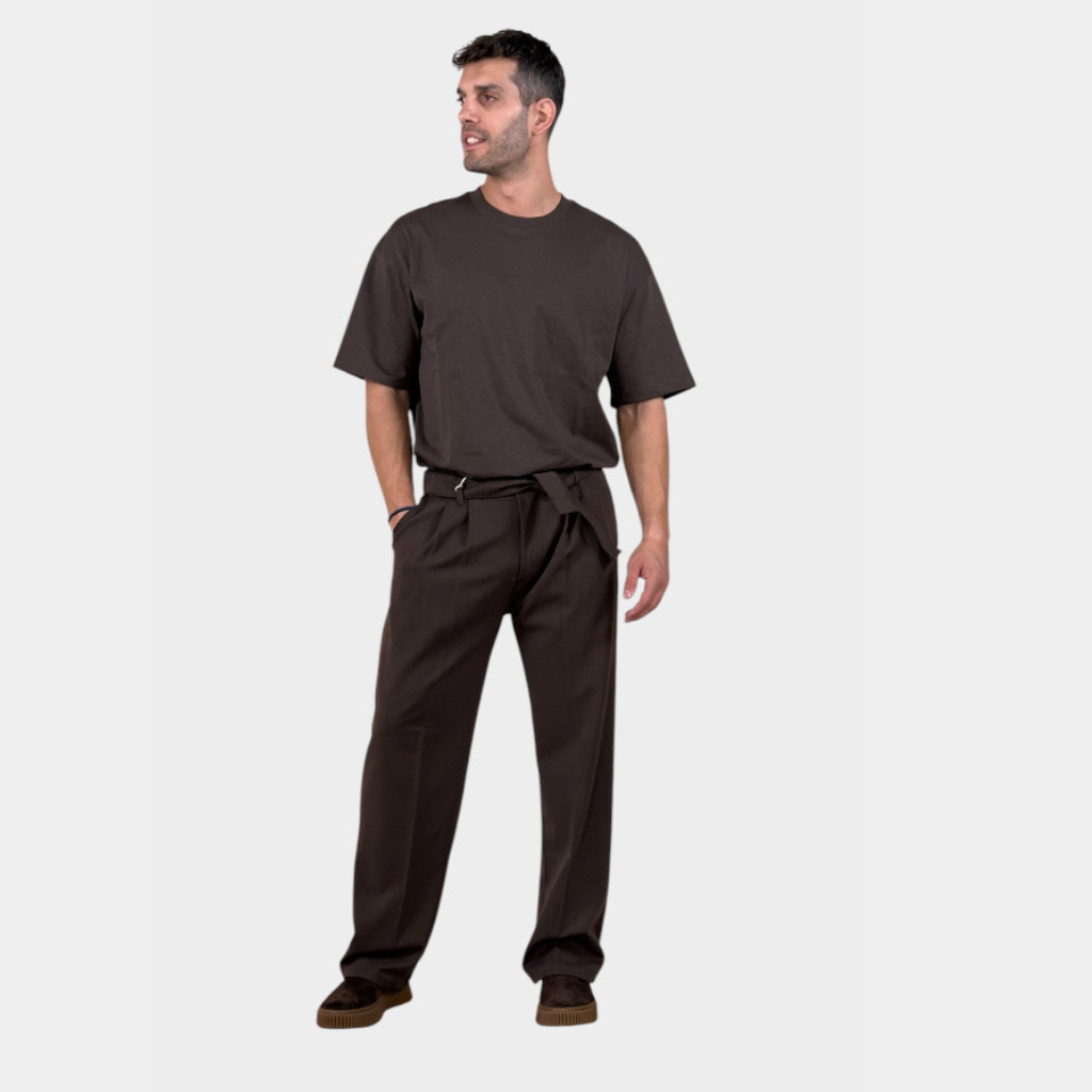 IMG 4696 Παντελόνι Relaxed Fit Με Πιέτες Και Ζώνη Cacao