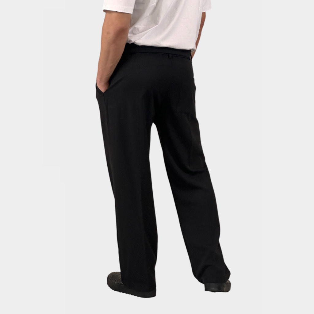 IMG 4709 Παντελόνι Relaxed Fit Με Πιέτες Και Ζώνη Μαύρο