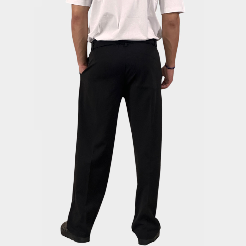 IMG 4710 Παντελόνι Relaxed Fit Με Πιέτες Και Ζώνη Μαύρο