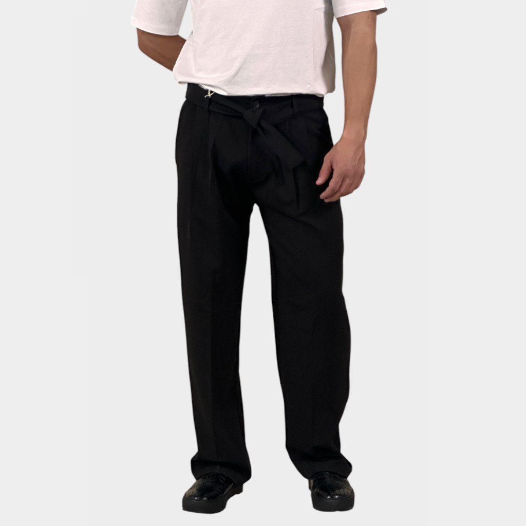IMG 4712 Παντελόνι Relaxed Fit Με Πιέτες Και Ζώνη Μαύρο