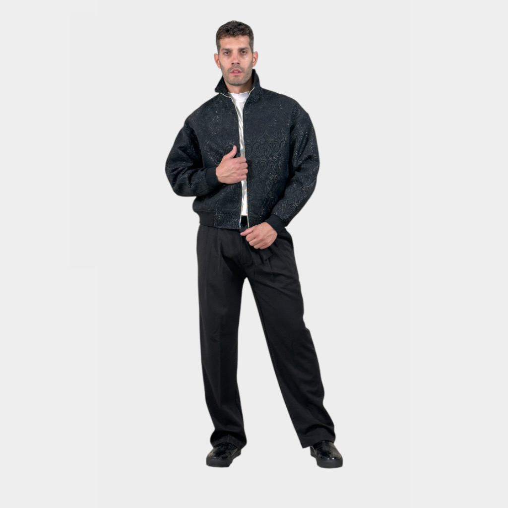 IMG 4714 Παντελόνι Relaxed Fit Με Πιέτες Και Ζώνη Μαύρο